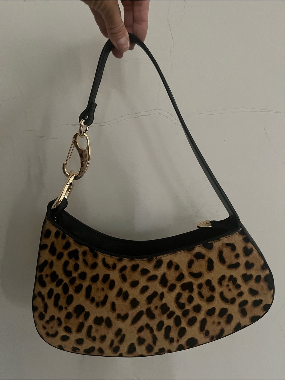 Dolce Vita Black Leather Zip Shoulder Bag with Gold Hardware